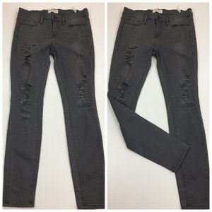 FRAME Denim Le Skinny De Jeanne Grey Shred Wash Distressed 5 Pocket Jeans
